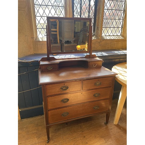 1048 - A mahogany dressing table, a wingback armchair, a wine table, and a tray top commode (4)