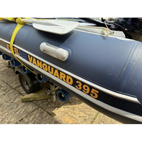 802 - An Excel Vanguard 395 inflatable dinghy, with a Suzuki 20hp Four Stroke lean burn engine, on an Extr... 