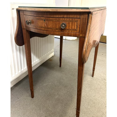 1035 - A 19th century satinwood butterfly top Pembroke table, with rosewood crossbanding, having a single d... 