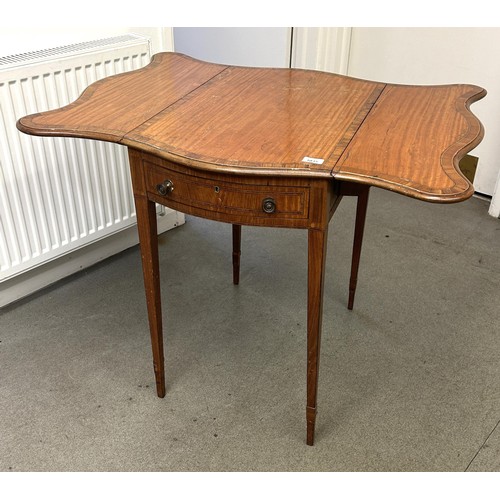 1035 - A 19th century satinwood butterfly top Pembroke table, with rosewood crossbanding, having a single d... 