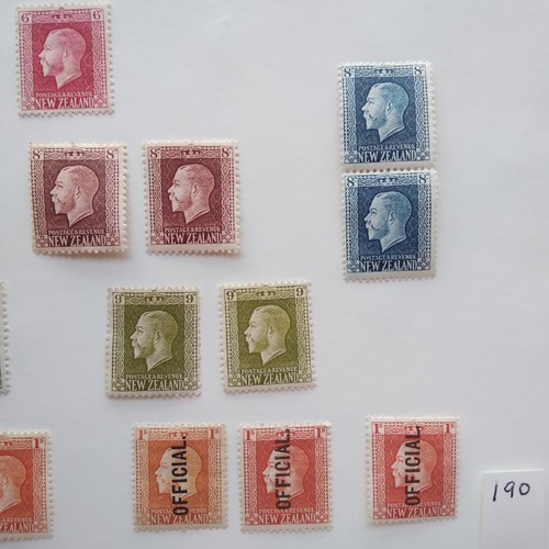 190 - New Zealand good selection of unused George V bright colours shades and officials