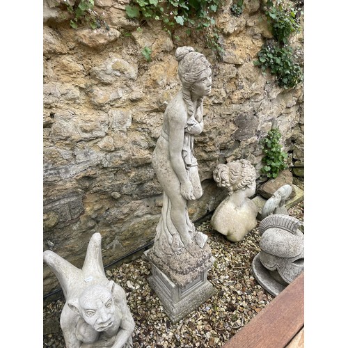 1110 - A pair of composite stone garden planters, 50 cm diameter, and a garden statue (3)