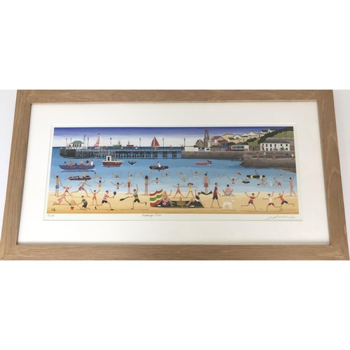 964 - Three limited edition prints, Swanage Beach, 22 x 58 cm, Corfe Castle, 36 x 38 cm and Swanage Pier, ... 