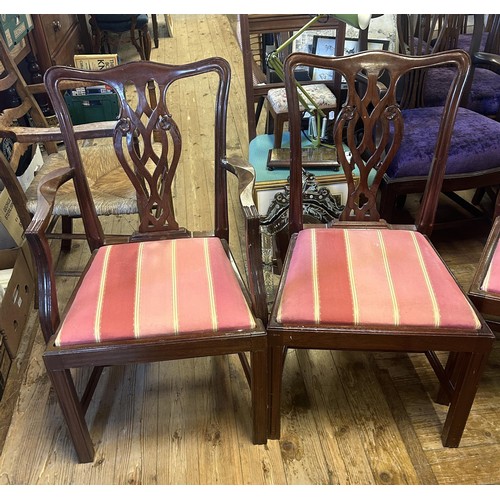 1029 - A set of six Chippendale style dining chairs (4+2), and a pair of mahogany dining chairs (8)