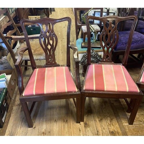 1029 - A set of six Chippendale style dining chairs (4+2), and a pair of mahogany dining chairs (8)