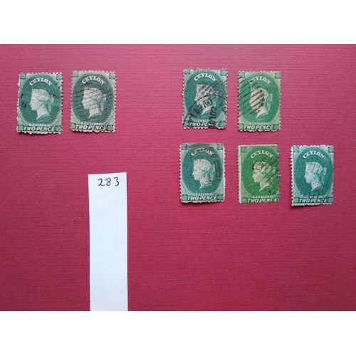 283 - Ceylon selection of early used 2d greens, good postmarks, shades