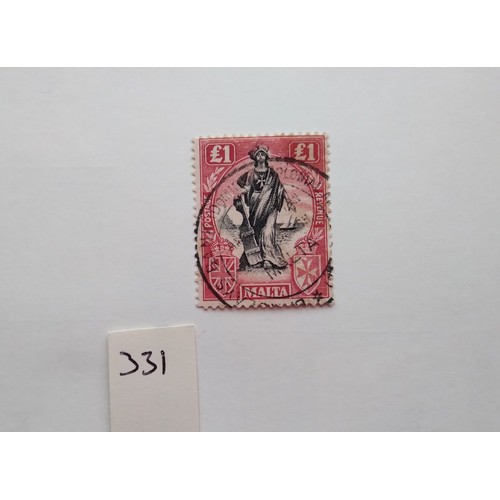 293J - Malta 1922 £1 black and carmine red used