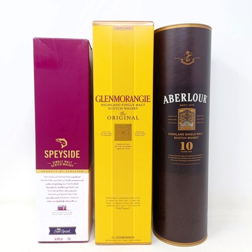 1204 - A bottle of Speyside single malt whisky, and two other bottles of whisky, with boxes (3)