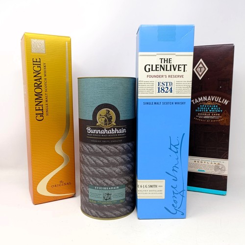 1206 - A bottle of Glenlivet Founders Reserve whisky, and three other bottles of whisky, with boxes (4)