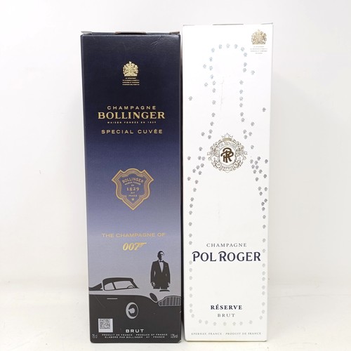 1209 - A bottle of Bollinger champagne, theme 007 & and gun on bottle and box and a bottle of Pol Roger... 