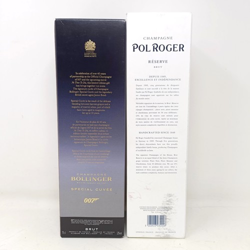 1209 - A bottle of Bollinger champagne, theme 007 & and gun on bottle and box and a bottle of Pol Roger... 