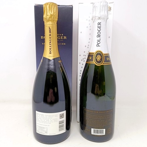 1209 - A bottle of Bollinger champagne, theme 007 & and gun on bottle and box and a bottle of Pol Roger... 