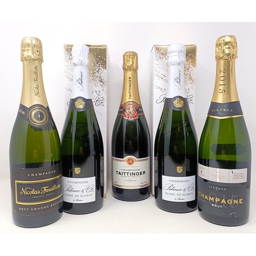 1212 - A bottle of Taittinger champagne, and four other bottles of champagne (5)