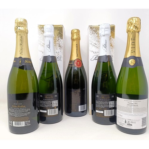 1212 - A bottle of Taittinger champagne, and four other bottles of champagne (5)