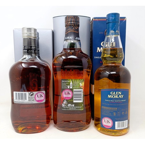 1215 - A bottle of Glen Moray single malt Scotch whisky, a bottle of Jura single malt whisky, and Jura Supe... 