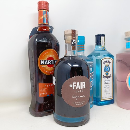 1227 - A bottle of Malfy gin, a bottle of Fair Cafe Liqueur, and other bottles (6)