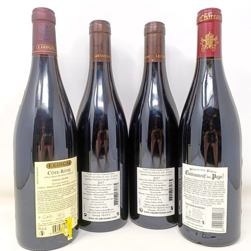 1229 - Two bottles of Chateauneuf-Du-Pape, 2017, a bottle of Chateauneau-Du-Pape, 2019, and a bottle of Cot... 