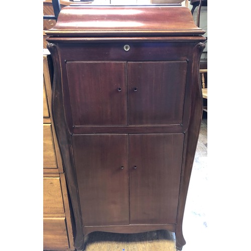 994 - A mahogany single bed frame, ends only, 107 cm wide, an oak cot, 82 cm wide, a gramophone case, and ... 