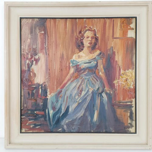 1001 - Roland Ossory Dunlop (1894-1973), portrait of a woman in a blue dress, oil, signed, 60 x 61 cmProven... 