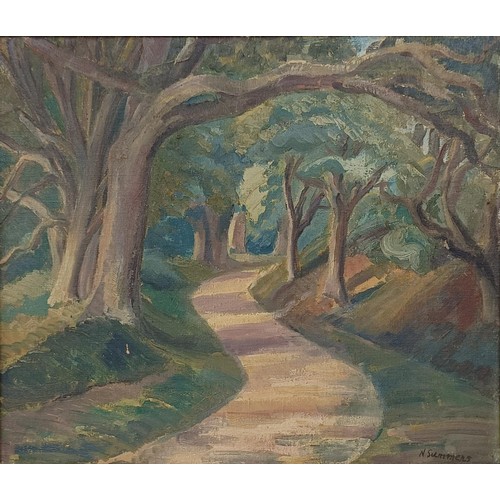 1011 - Nora Summers (1892-1948), a wooded path, oil on canvas, signed, 30 x 33 cmProvenance: On instruction... 