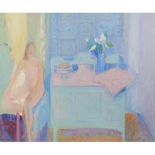 1014 - Rosie Hilton (British 1931-2019), a nude at her dressing table, oil on canvas, 50 x 60 cmProvenance:... 