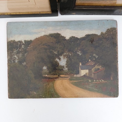 1023 - Early 20th century, English school, a village scene, oil on board, unframed, 20 x 30 cm, a 19th cent... 