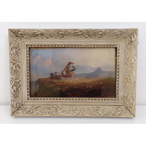 1024 - Continental school, Phaethon driving a chariot through a desert to a cliff, watercolour, 14 x 25 cmP... 