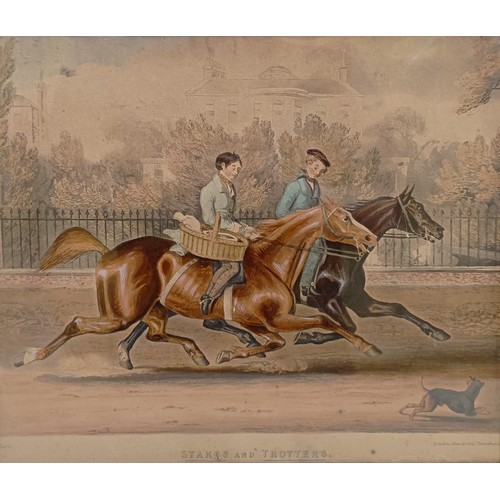 1035 - 19th century, print of a racehorse, 26 x 35 cm and a 19th century print, Stakes And Trotters, 27 x 3... 