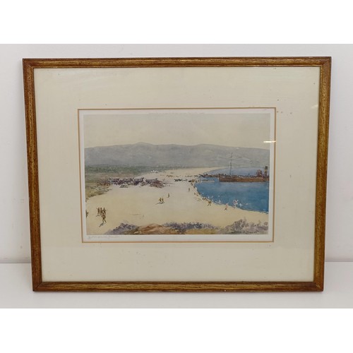 1037 - Norman Wilkinson, a beach scene, print, signed in pencil, 25 x 38 cm, a print of a couple, 29 x 49 c... 