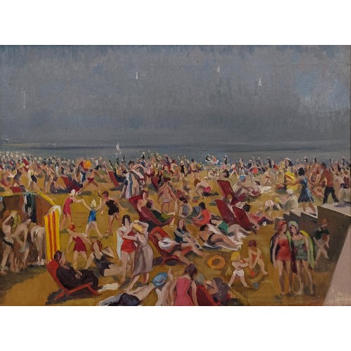 1039 - 20th century, English school, a crowded beach, oil on canvas, 46 x 80 cmProvenance: On instructions ... 