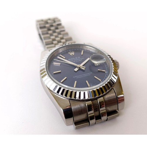 1063 - ***Withdrawn*** A gentleman's stainless steel Rolex Oyster Perpetual Datejust wristwatch, with a blu... 