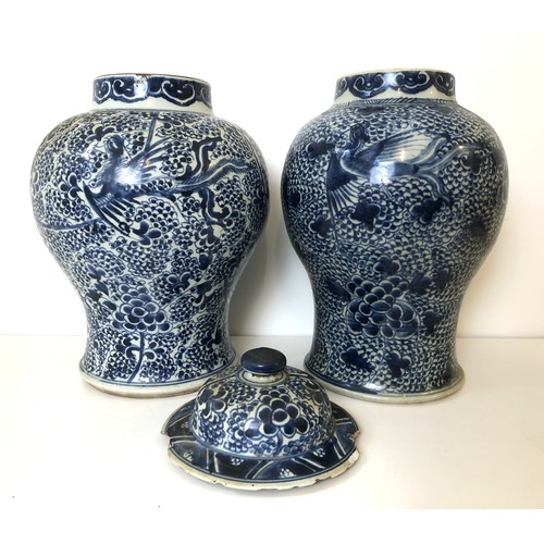 1073 - A pair of Chinese blue and white vases, decorated bird, 36 cm high (2)Provenance: On instructions of... 