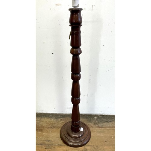 1106 - A 19th century mahogany stool, with a drop in seat, 51 cm wide, and a pair of mahogany lamp bases, 8... 