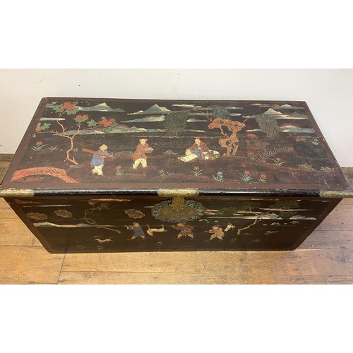 1110 - A Chinese chest, with brass mounts and Chinoiserie style decoration, 130 cm wideProvenance: On instr... 