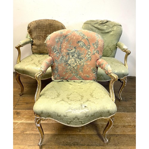 1123 - A set of three 19th century gilt framed armchairs, on cabriole front legs (3)Provenance: On instruct... 