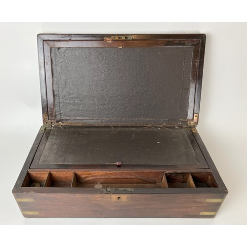 1095 - A rosewood writing box, in need of extensive restoration, 46 cm wide, a shooting stick, a pair of la... 