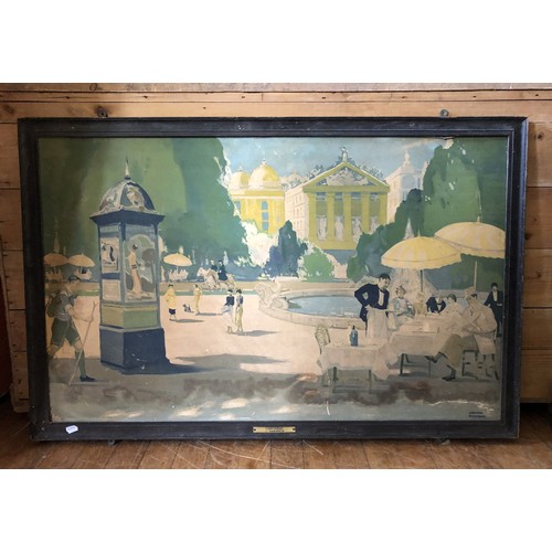 1131 - A wall mirror with a painted and gilt frame, 127 x 89 cm, and a print, park scene, 119 x 74 cm (2) P... 