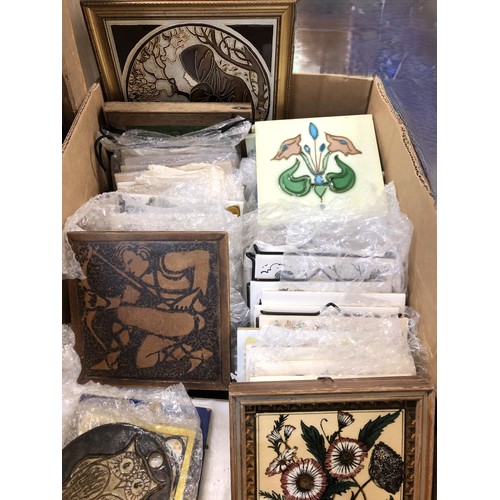 400 - A pair of aesthetic tiles, framed, other early 20th century to late 20th century tiles, and four boo... 