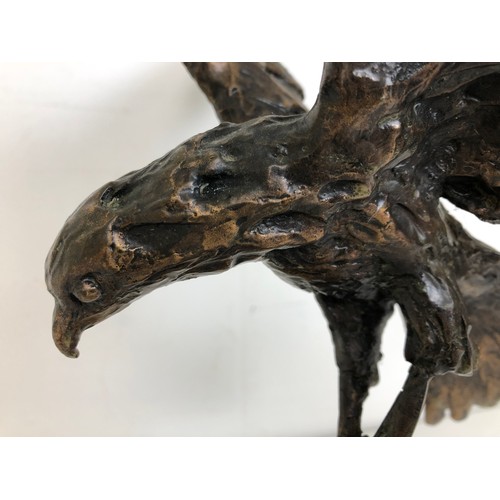 413 - A bronze eagle, on a stone plinth, 40 cm wide