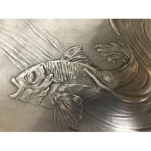 421 - An early 20th century Kayserzinn pewter dish, decorated fish, 55 cm wide