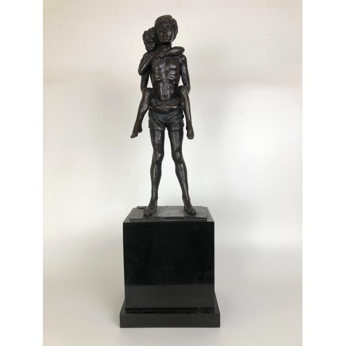 428 - An Enzo Plazzotta bronze group, Boy's Town Monument, limited edition no. 3/9, on a marble base, 62 c... 