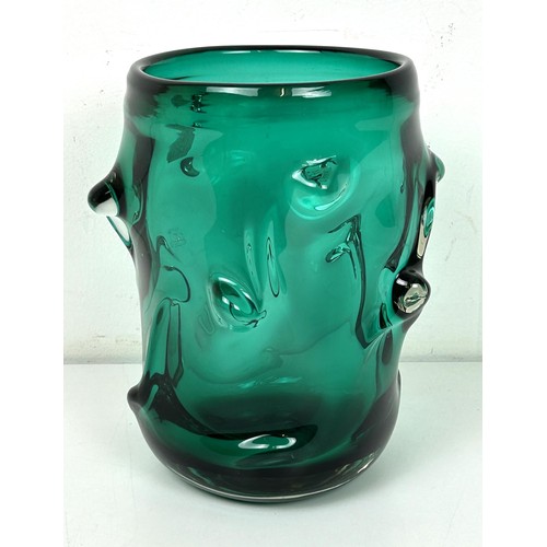 454 - A Whitefriars Knobbly green glass vase, by Geoffrey Baxter, 24 cm high