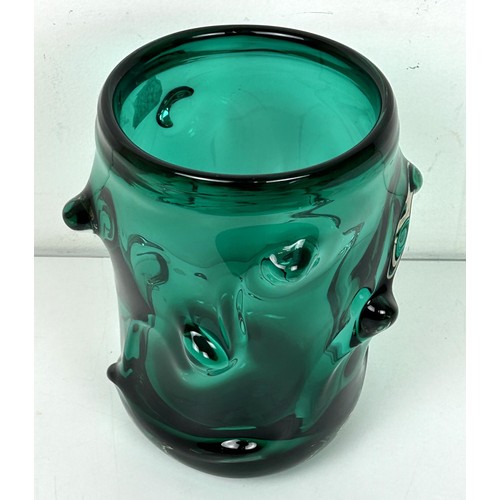 454 - A Whitefriars Knobbly green glass vase, by Geoffrey Baxter, 24 cm high