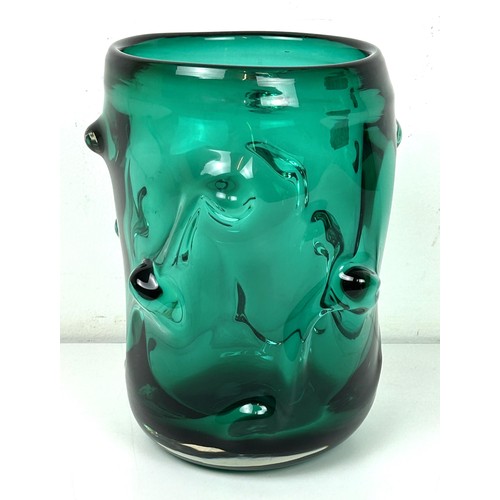 454 - A Whitefriars Knobbly green glass vase, by Geoffrey Baxter, 24 cm high