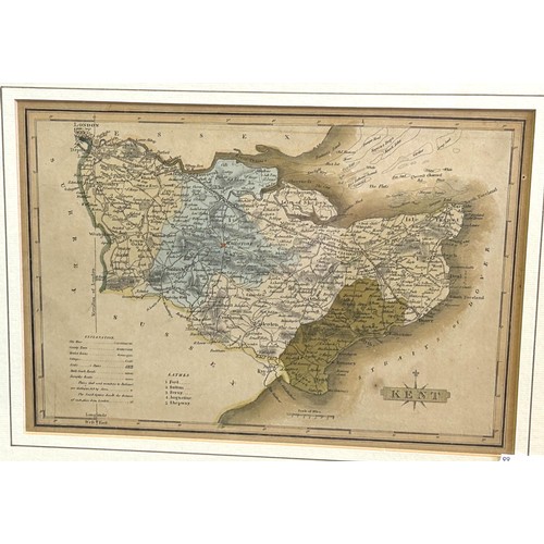 725 - A tinte map of Dorset by C & J Greenwood, 64 x 75 cm, and a map of Kent, 18 x 26 cm (2)