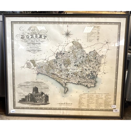 725 - A tinte map of Dorset by C & J Greenwood, 64 x 75 cm, and a map of Kent, 18 x 26 cm (2)