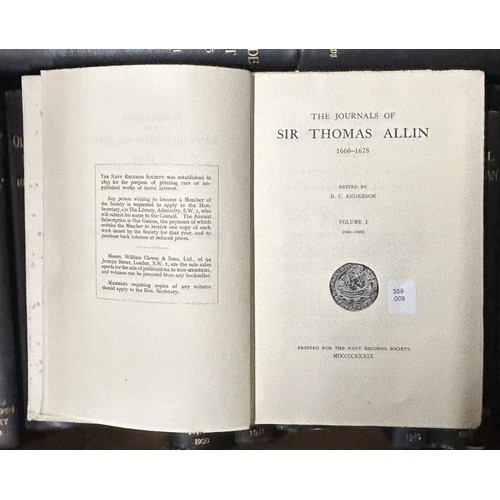 736 - The Journals Of Sir Thomas Allin, 2 vols., and assorted other volumes on Naval history (box)