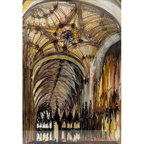 604 - Ian Weatherhead (British b 1932), Interior of a Cathedral, watercolour, signed, 49 x 35 cm