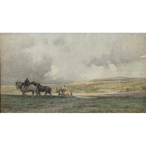 617 - 20th century, English school, horses and riders, watercolour, monogrammed, 30 x 53 cm