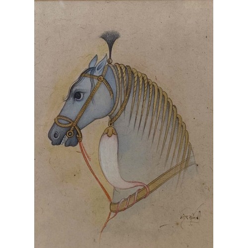 618 - Persian school, study of a horse's head, watercolour, 10 x 7 cm, its pair, a study of two elephants,... 